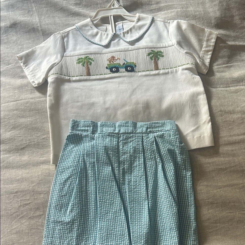 Kids Button Down Shirt with Embroidered Truck Design